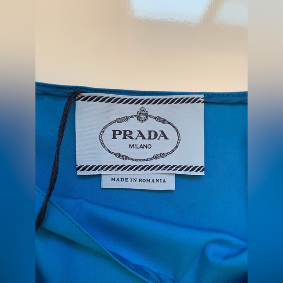 PRADA‎ Azure Blue Cotton Poplin Boatneck Smocked Drop Waist A-Line Dress 46 NWT - Picture 5 of 8